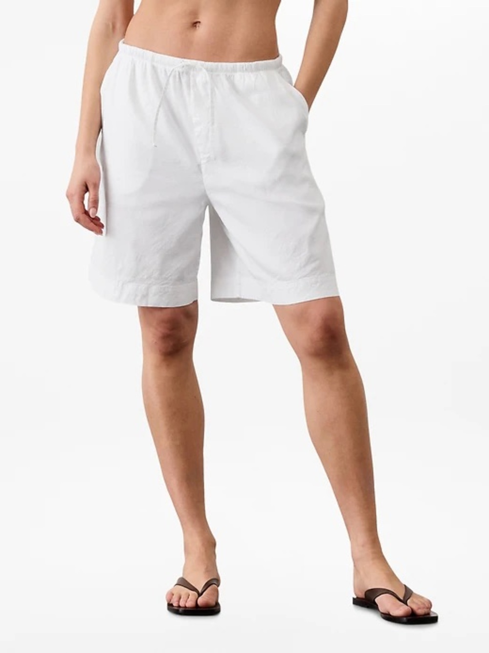 New With Tags Athleta Paradise Bermuda Shorts White Linen Blend Size XL